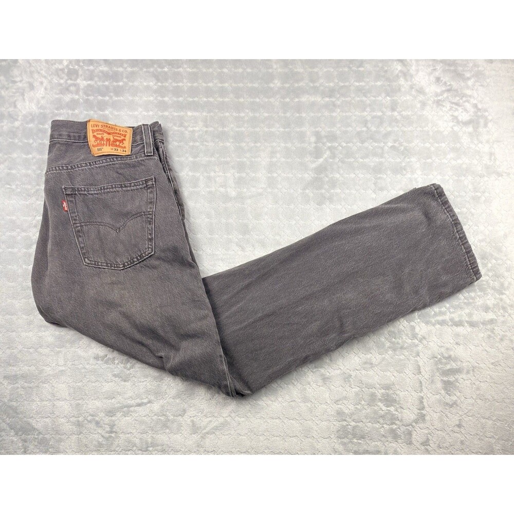 Levi's 555 Straight Jeans Men's 33x34 Gray Dark Wash Cotton Denim Regular Fit